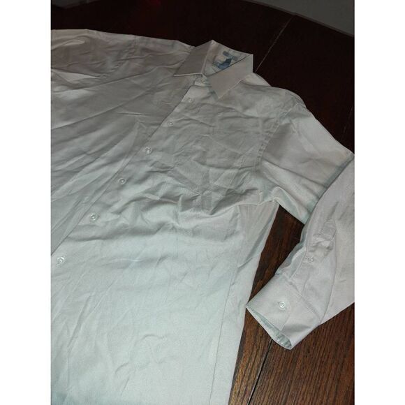 16.5 32/33 Van Heusen Pique Fitted Cream Long Sleeve Button Front Dress Shirt - Picture 2 of 3